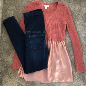 Motherhood Maternity Scoop-neck Sweater Blush Pink and Blue Jeans